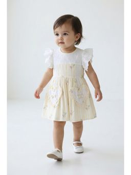 Bella Moda - Cotton Yellow Floral Printed Dress With Heart Pockets Style