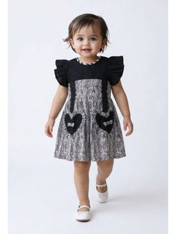 Bella Moda - Cotton Black Printed Dress With Heart Pockets Style