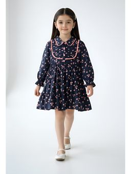 Bella Moda - Cotton Navy Blue Floral Printed Tiered Dress