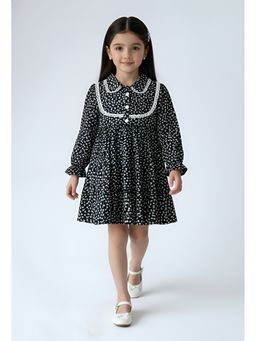 Bella Moda - Cotton Black Floral Printed Tiered Fit And Flare Dress