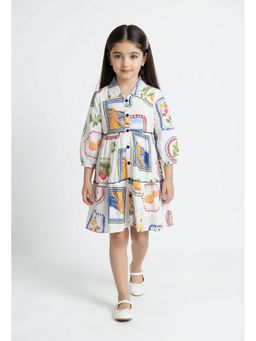 Bella Moda - Cotton White Abstract Printed Tiered Fit And Flare Dress