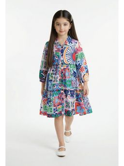 Bella Moda - Cotton Multi-Color Abstract Printed Tiered Fit And Flare Dress