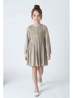 Bella Moda - Cotton Grey Full Sleeves Floral Embroidered Dress