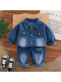 Googo Gaaga - Boys Navy Blue Denim Full Sleeve Co-Ord Set