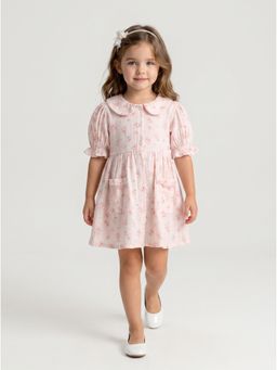 Bella Moda - Cotton Pink Floral Printed Fit And Flare Dress
