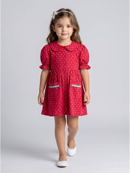Bella Moda - Cotton Red Polka Dot Printed Fit And Flare Dress