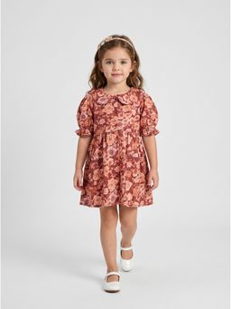 Bella Moda - Cotton Red Floral Printed Fit And Flare Dress