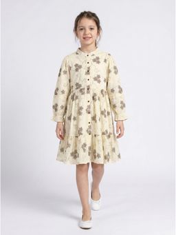 Bella Moda - Yellow Floral Embroidered Mandarin Collar Dress