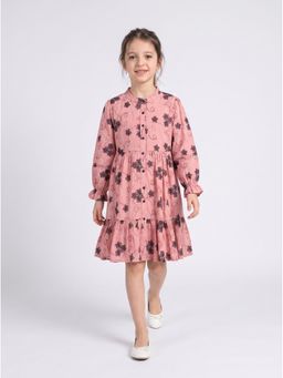 Bella Moda - Pink Floral Embroidered Mandarin Collar Dress