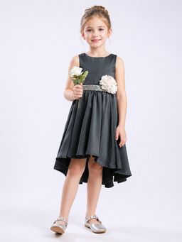 Toy Balloon Kids - Grey High-Low Floral Party Dress For Girls