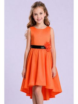 Toy Balloon Kids - Orange High-Low Floral Party Dress For Girls