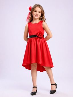 Toy Balloon Kids - Red High-Low Floral Party Dress For Girls