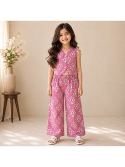 The Magic Wand - Pink Cotton Sleeveless Floral Printed Co-Ord Set