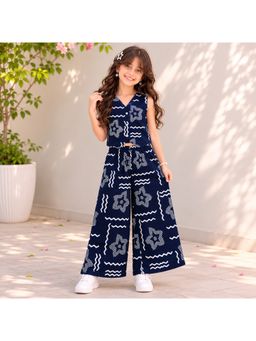 The Magic Wand - Navy Blue Cotton Sleeveless Geometric Printed Co-Ord Set