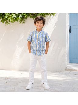 The Magic Wand - Blue Cotton Half Sleeves Abstract Stripe Printed Shirt