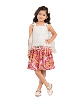 TWISHA - Girls Sleeveless Embroidered Top With Printed Skirt