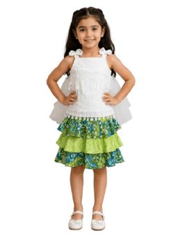 TWISHA - Girls Sleeveless Embroidered Top With Printed Skirt