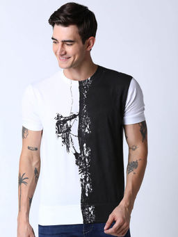 Huetrap - Mens Half Sleeves Round Neck Graphic Cuff Tee
