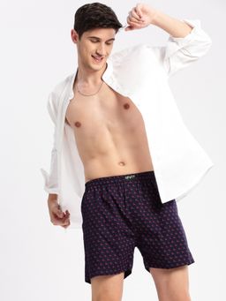 SHOWOFF - Men's Printed Cotton Navy Blue Boxer
