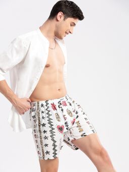 SHOWOFFFF - Men's Printed Cotton White Boxer