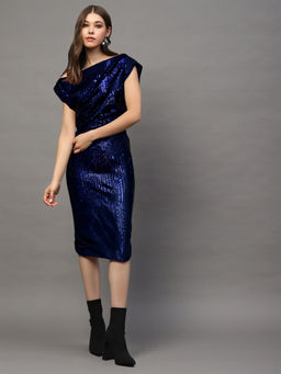 Sera - Navy Blue Sequin One Shoulder Bodycon Dress