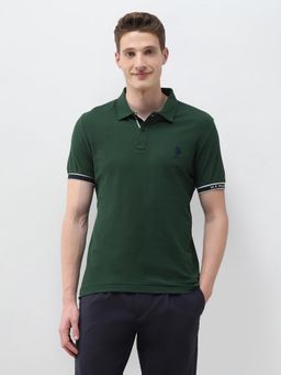 U.S. POLO ASSN. - Men's Green Solid Slim Fit Polo Shirt