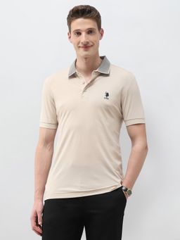 U.S. POLO ASSN. - Men's Beige Solid Slim Fit Polo Shirt