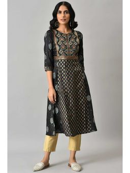 W - Black Printed Kurta