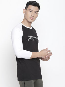 Aesthetic Bodies - Three Fourth Sleeve Men Black and White T-Shirt