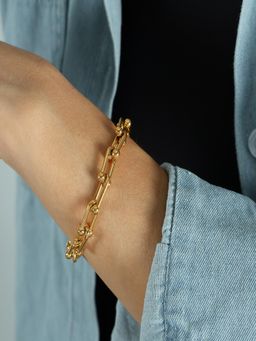 AQUASTREET - 18K Gold Plated U Shaped Chain Link Bracelet, Anti-Tarnish Stainless Steel Jewelry