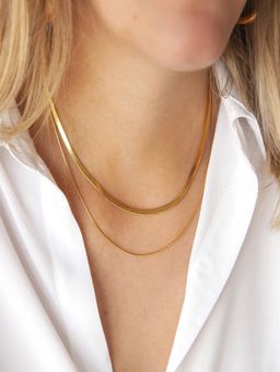 AQUASTREET - 18K Gold Plated Layer Snake Chain, Anti-Tarnish Stainless Steel Jewelry