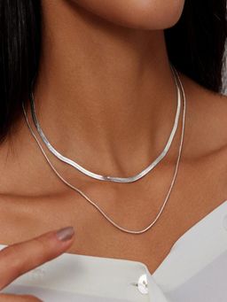 AQUASTREET - Silver Plated Layer Snake Chain, Anti-Tarnish Stainless Steel Jewelry