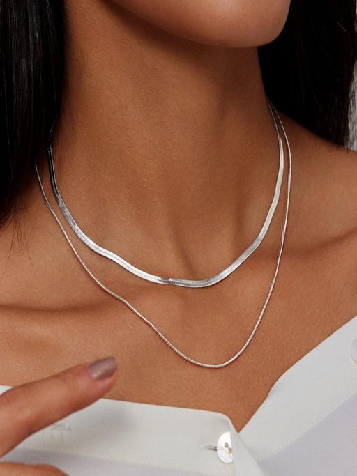 AQUASTREET Silver Plated Layer Snake Chain, Anti-Tarnish Stainless Steel Jewelry