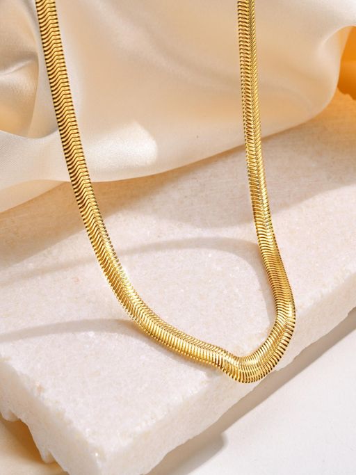AQUASTREET 18K Gold Plated Flat 6mm Snake Chain Necklace, Anti-Tarnish Stainless Steel Jewelry