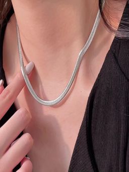 AQUASTREET - Silver Plated 6mm Flat Snake Chain Necklace, Anti-Tarnish Stainless Steel Jewelry