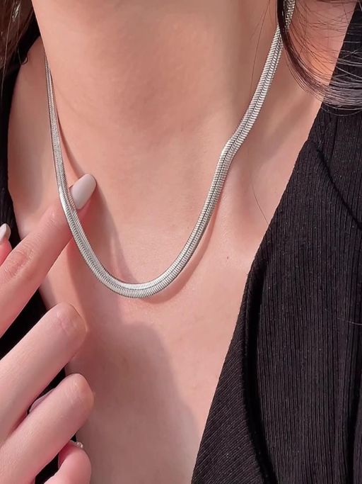 AQUASTREET Silver Plated 6mm Flat Snake Chain Necklace, Anti-Tarnish Stainless Steel Jewelry