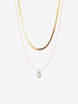 AQUASTREET - 18K Gold Plated Initial Letter D Zircon Pendant Layered Necklace, AntiTarnish Jewelry