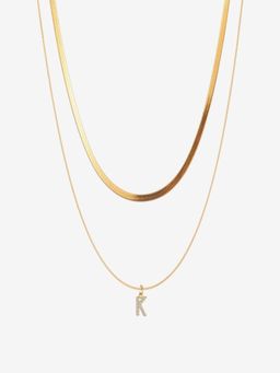 AQUASTREET - 18K Gold Plated Initial Letter K Zircon Pendant Layered Necklace, AntiTarnish Jewelry