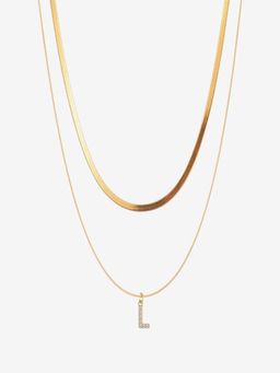 AQUASTREET - 18K Gold Plated Initial Letter L Zircon Pendant Layered Necklace, AntiTarnish Jewelry
