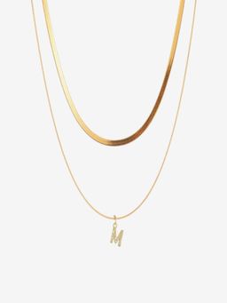 AQUASTREET - 18K Gold Plated Initial Letter M Zircon Pendant Layered Necklace, AntiTarnish Jewelry