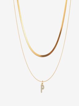 AQUASTREET - 18K Gold Plated Initial Letter P Zircon Pendant Layered Necklace, AntiTarnish Jewelry
