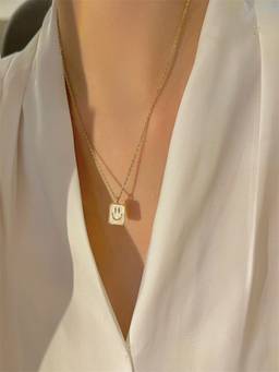 AQUASTREET - 18K Gold Plated Smiley Emoji Pendant Necklace, Anti-Tarnish Stainless Steel Jewelry