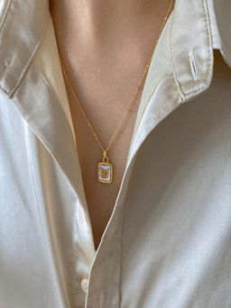 AQUASTREET - 18K Plated Square Butterfly Pendant Necklace, Stainless Steel Anti-Tarnish Jewelry