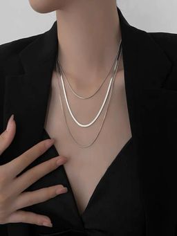 AQUASTREET - Silver Plated Triple Layered Snake Chain, Anti-Tarnish Stainless Steel Jewelry