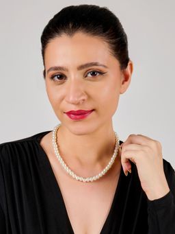 AQUASTREET - Silver Plated 8mm White Pearl Beaded Necklace, Anti-Tarnish Stainless Steel Jewelry