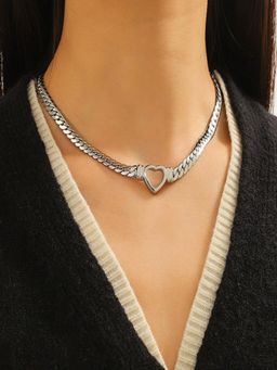 AQUASTREET - 18K Silver Plated Thick Chain Heart Necklace, Anti-Tarnish Stainless Steel Jewelry