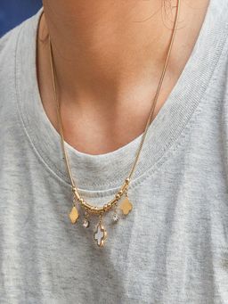AQUASTREET - 18K Gold Plated White Clover and Zircon Drops Charm Necklace, Anti-Tarnish Jewelry