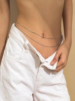 AQUASTREET - 18K Silver Plated Two Layered Long Waist Chain, Anti-Tarnish Stainless Steel Jewelry