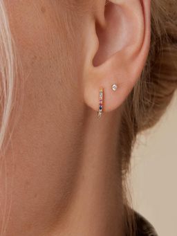AQUASTREET - 14K Gold Plated Multicolor Zircon Huggie and Studs Set, Anti-Tarnish Copper Jewelry