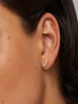 AQUASTREET - 14K Gold Plated 4 Leaf Zircon Flatback Stud Earrings, Anti-Tarnish Copper Jewelry